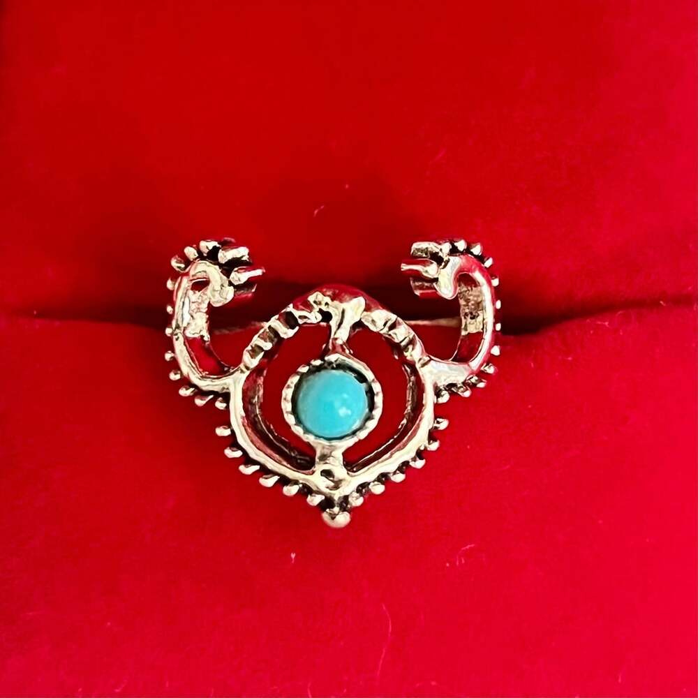 Navajo Turquoise  Titanium Steel Silver Ring Size 6